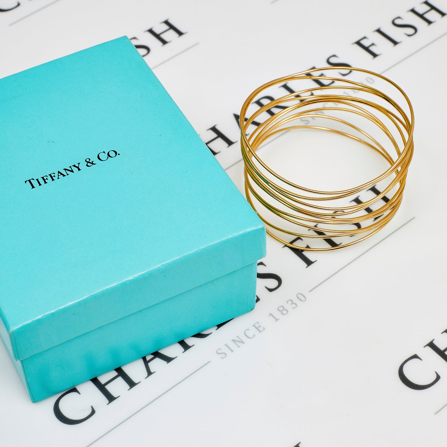 Pre-Owned 18ct Gold TIFFANY Elsa Peretti 9 Row Wave Bangle