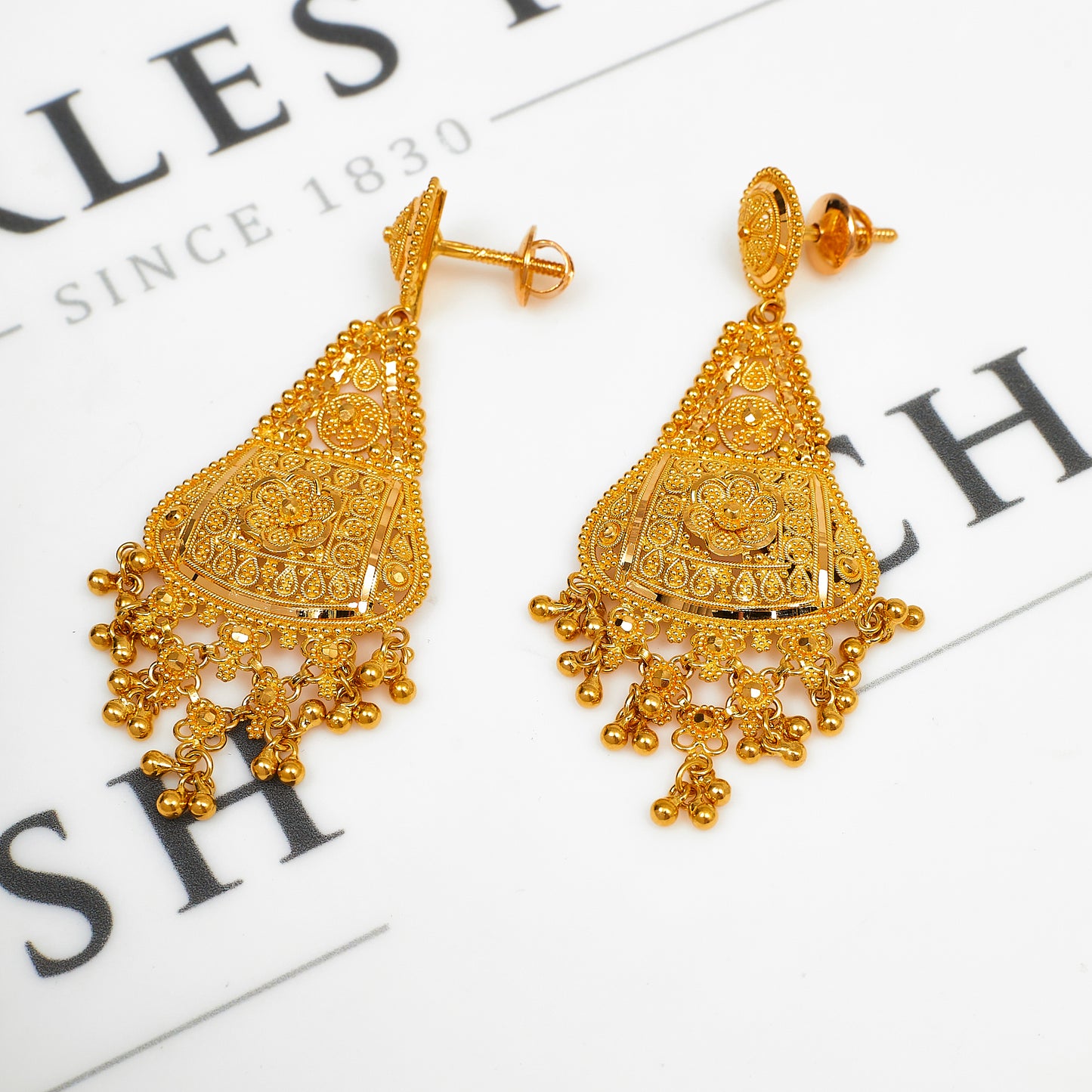 Pre-Owned 22ct Gold Flower Design Tassel Earrings