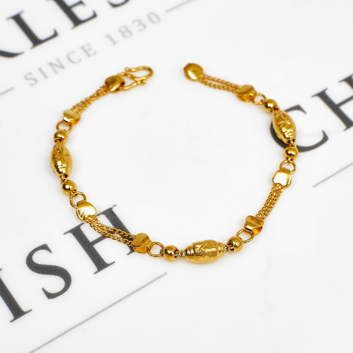 Pre-Owned 999 Gold Fineness Oval Bead Design Bracelet
