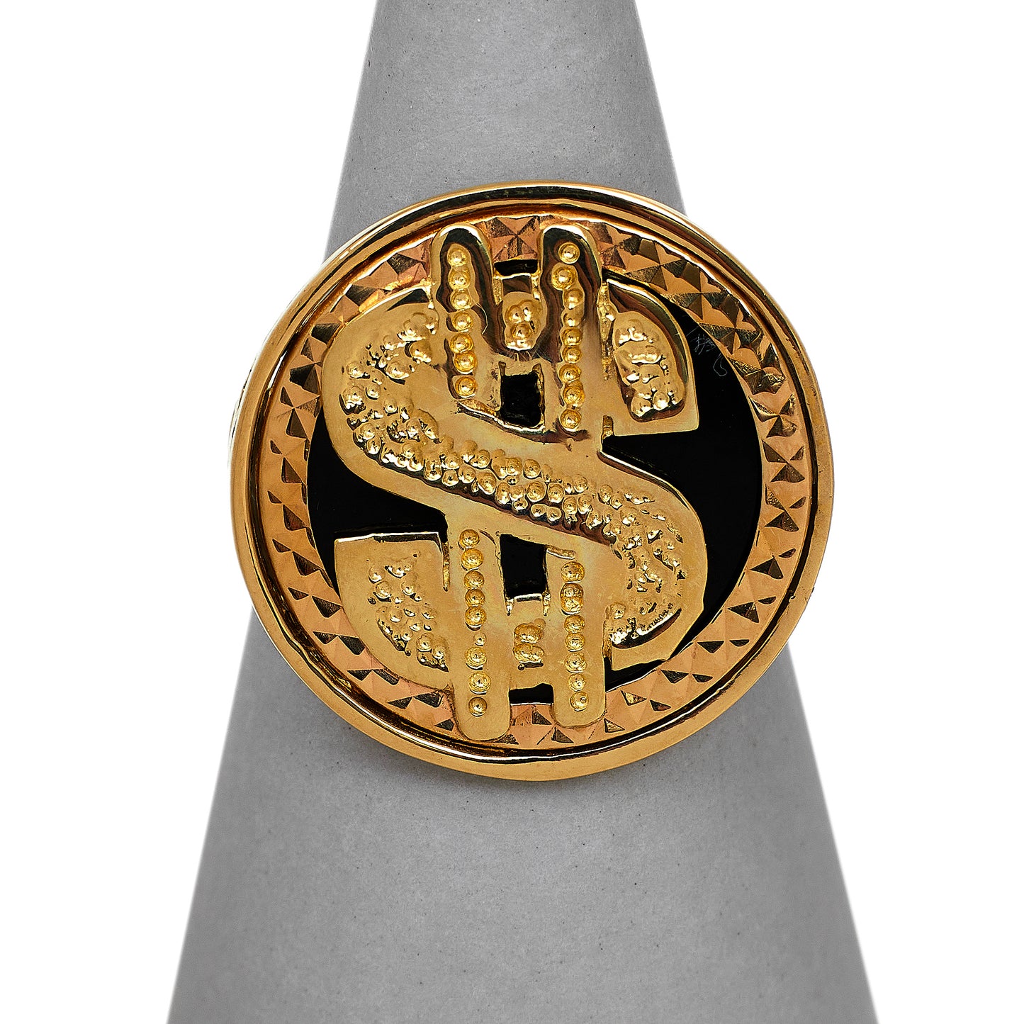 Pre-Owned 9ct Gold & Onyx Dollar Sign Ring Size Q