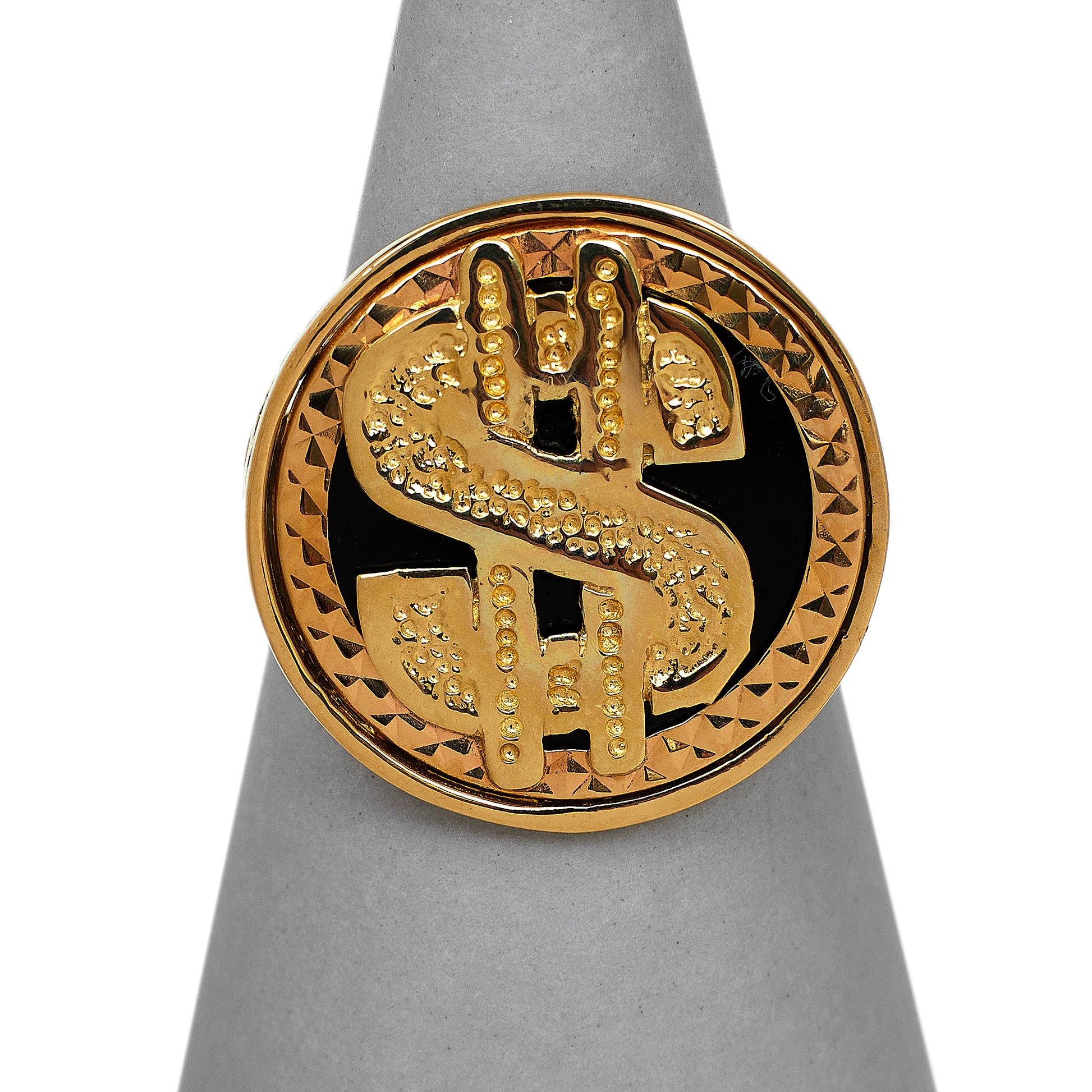 Pre-Owned 9ct Gold & Onyx Dollar Sign Ring Size Q