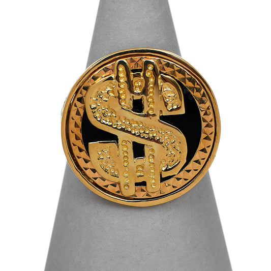 Pre-Owned 9ct Gold & Onyx Dollar Sign Ring Size Q