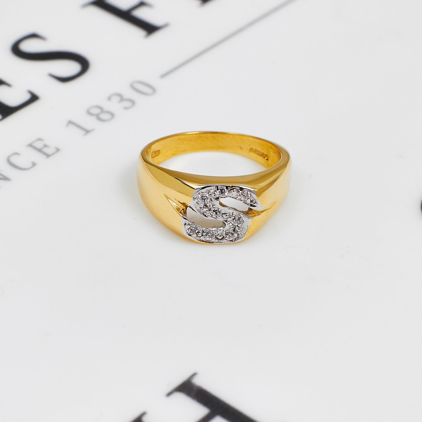 Pre-Owned 9ct Gold & CZ S Initial Ring Size O