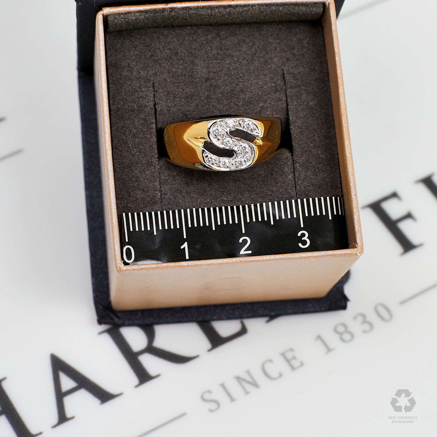Pre-Owned 9ct Gold & CZ S Initial Ring Size O