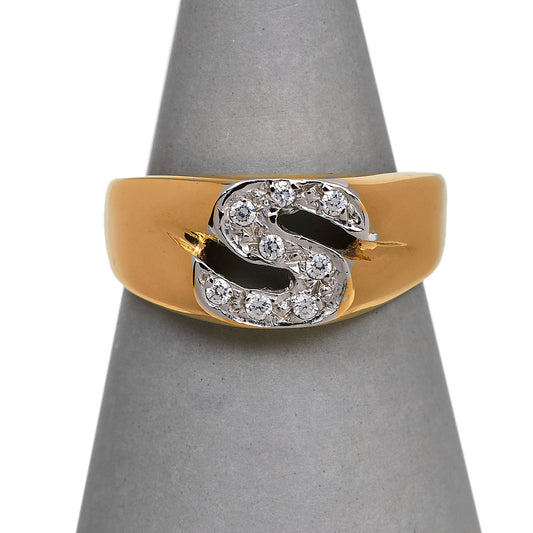 Pre-Owned 9ct Gold & CZ S Initial Ring Size O