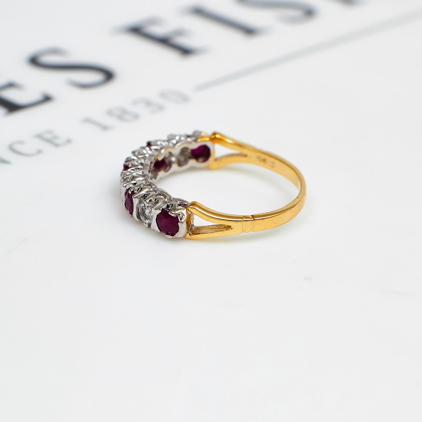 Pre-Owned 9ct Gold 4 CZ & 5 Glass Filled Ruby Ring Size M