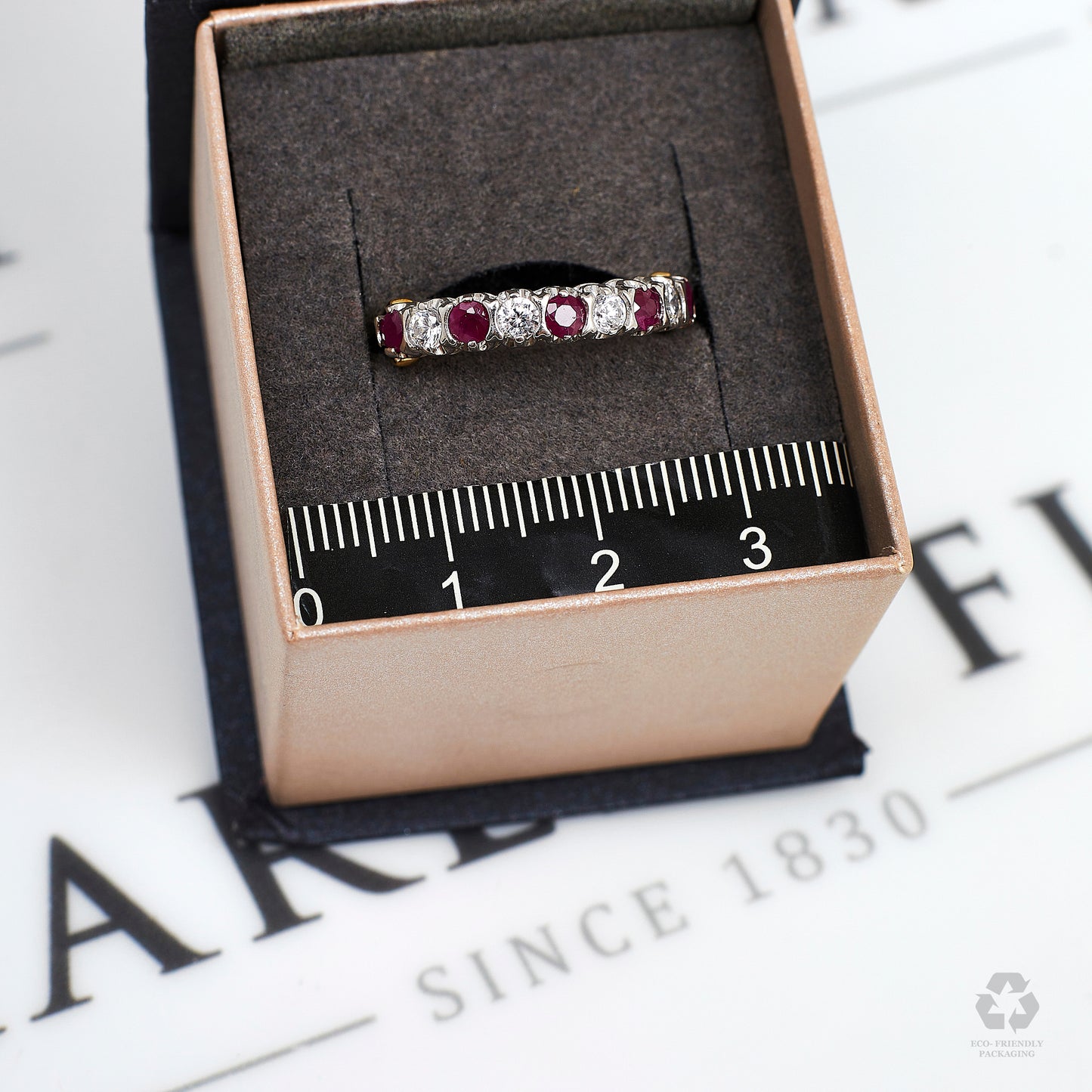 Pre-Owned 9ct Gold 4 CZ & 5 Glass Filled Ruby Ring Size M