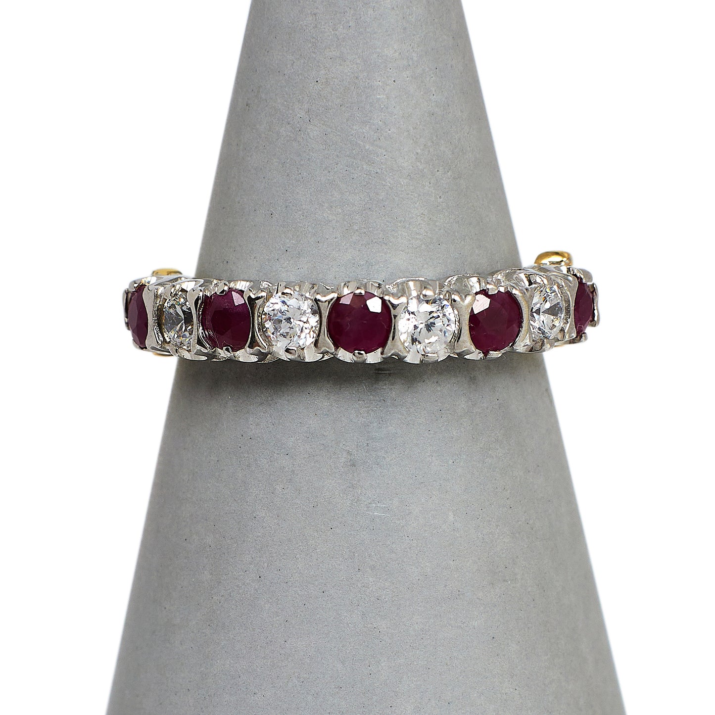 Pre-Owned 9ct Gold 4 CZ & 5 Glass Filled Ruby Ring Size M