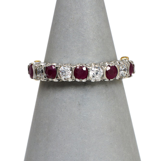 Pre-Owned 9ct Gold 4 CZ & 5 Glass Filled Ruby Ring Size M