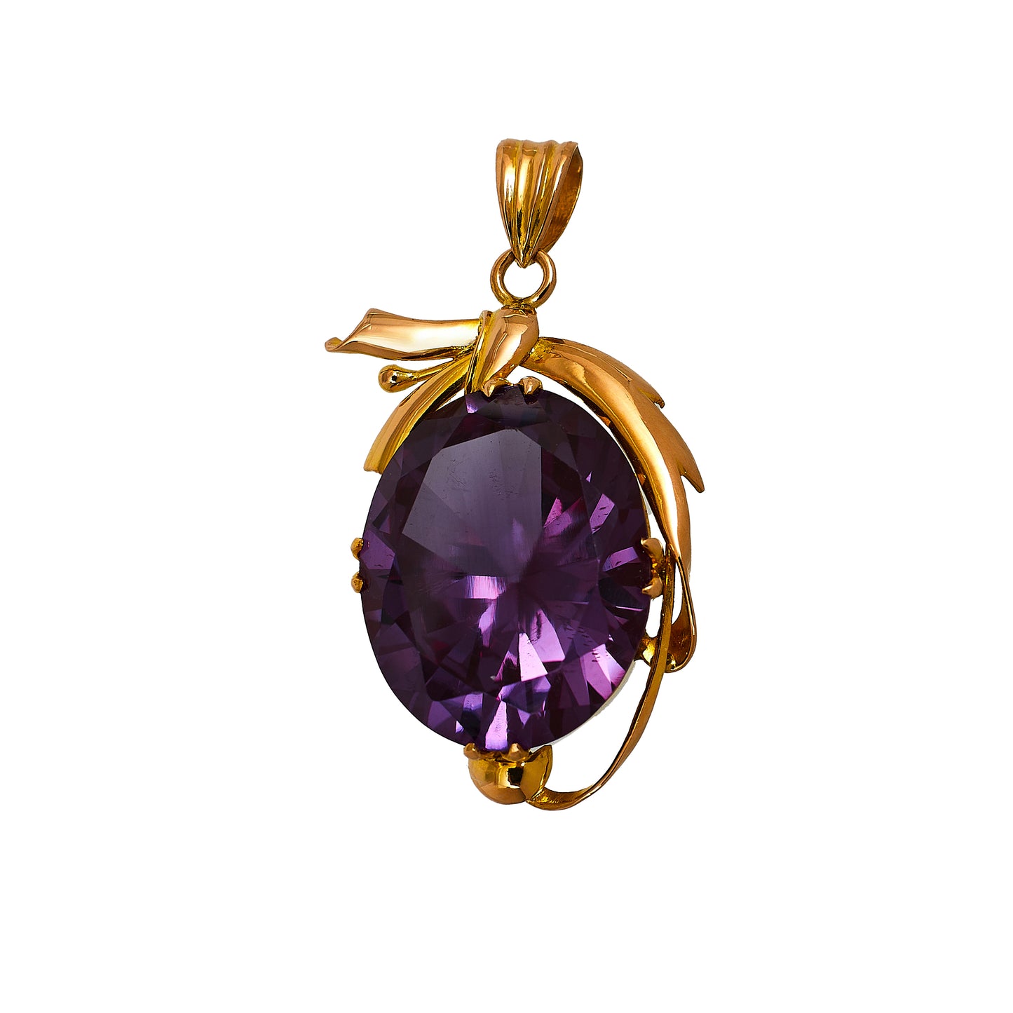 Pre-Owned 18ct Gold Oval Purple Synthetic Sapphire Pendant