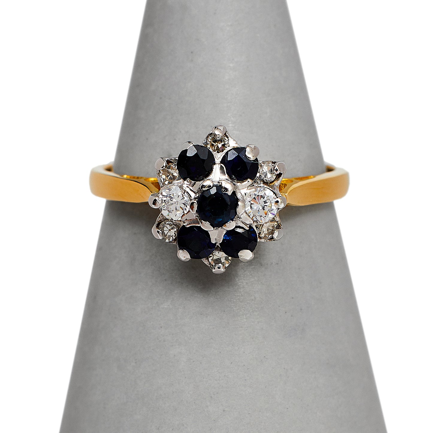 Pre-Owned 18ct Gold Sapphire & Diamond Cluster Ring Size L