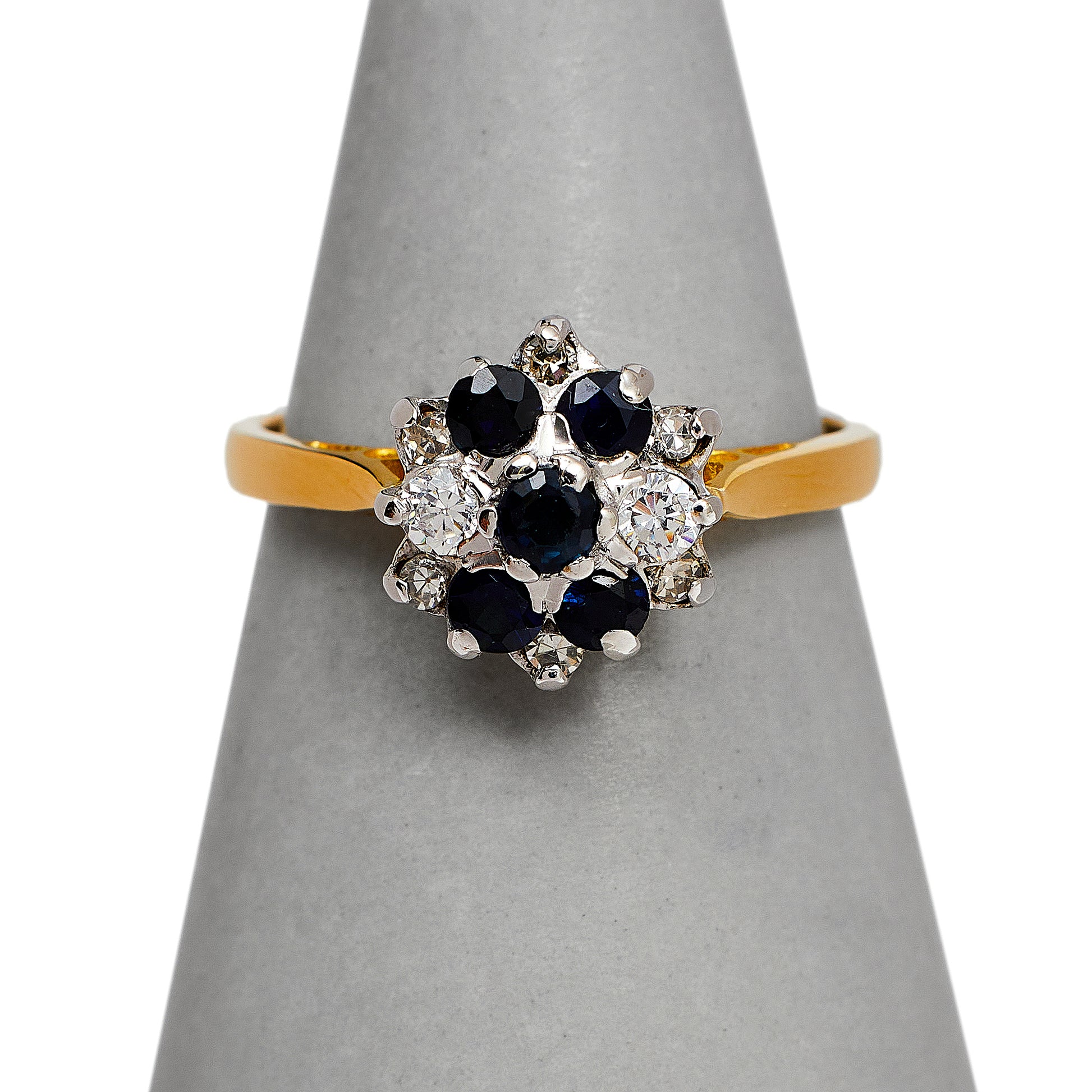 Pre-Owned 18ct Gold Sapphire & Diamond Cluster Ring Size L