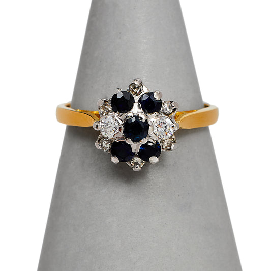 Pre-Owned 18ct Gold Sapphire & Diamond Cluster Ring Size L