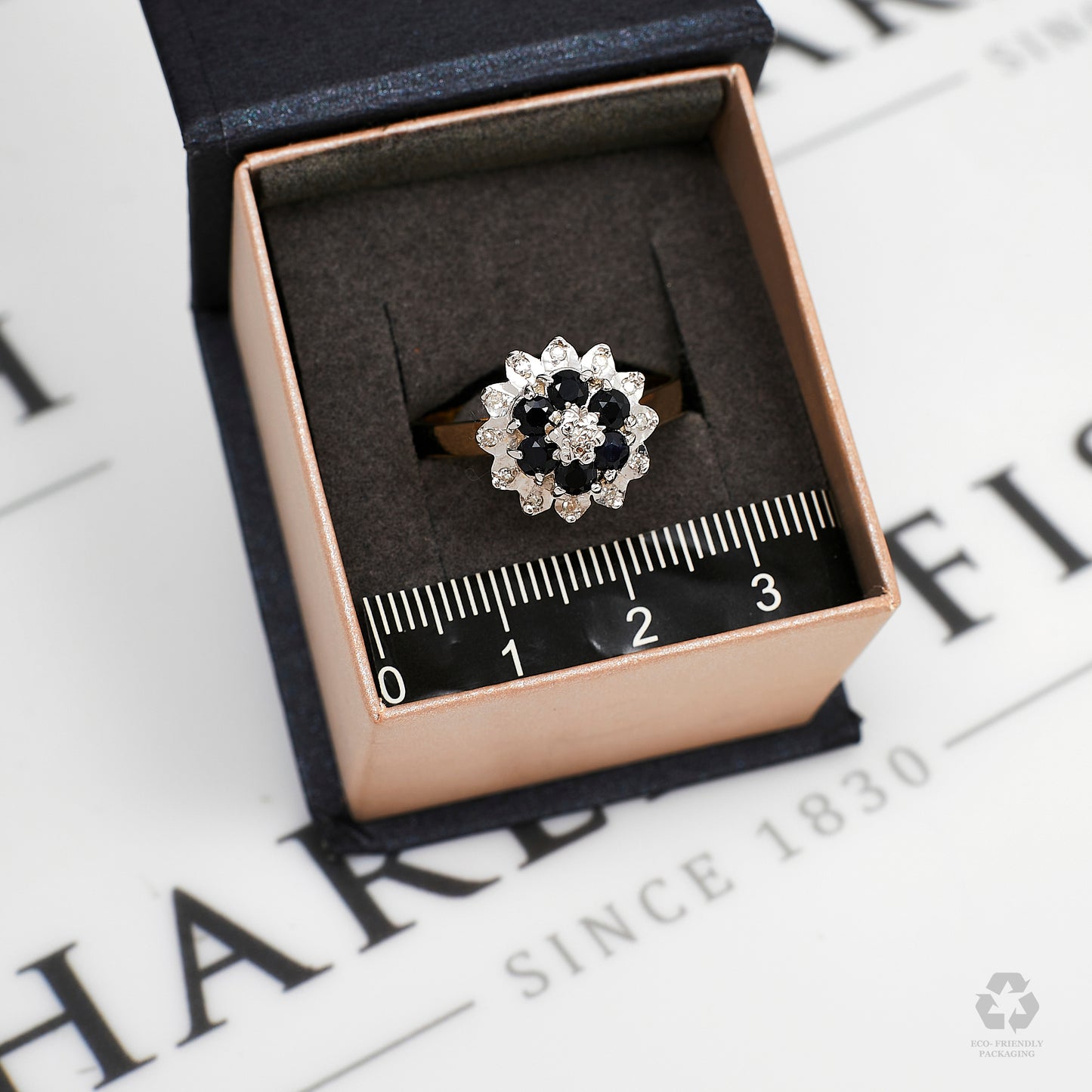 Pre-Owned 9ct Gold Sapphire & Diamond Cluster Ring Size T.5