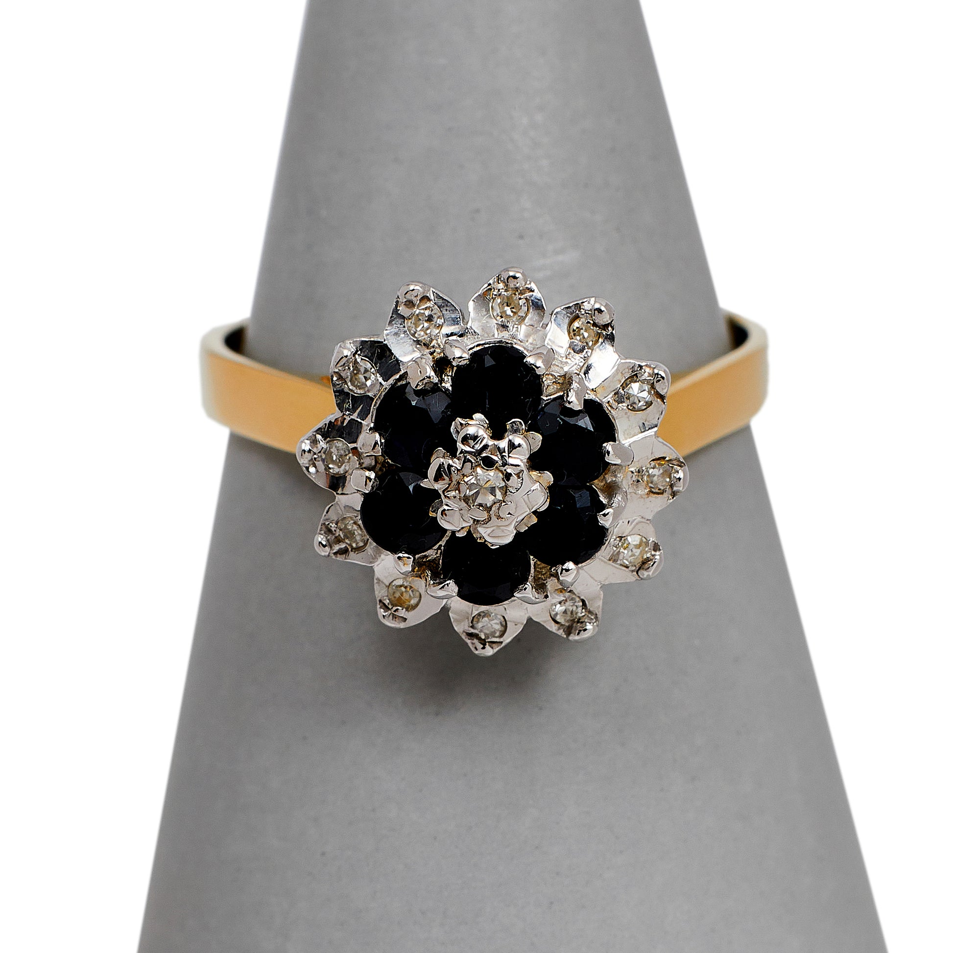 Pre-Owned 9ct Gold Sapphire & Diamond Cluster Ring Size T.5