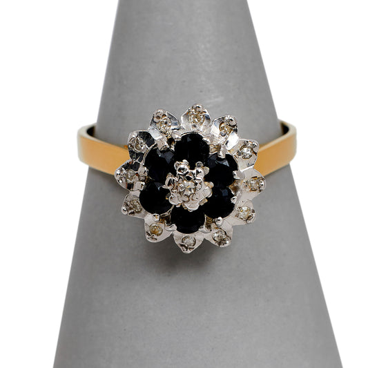 Pre-Owned 9ct Gold Sapphire & Diamond Cluster Ring Size T.5