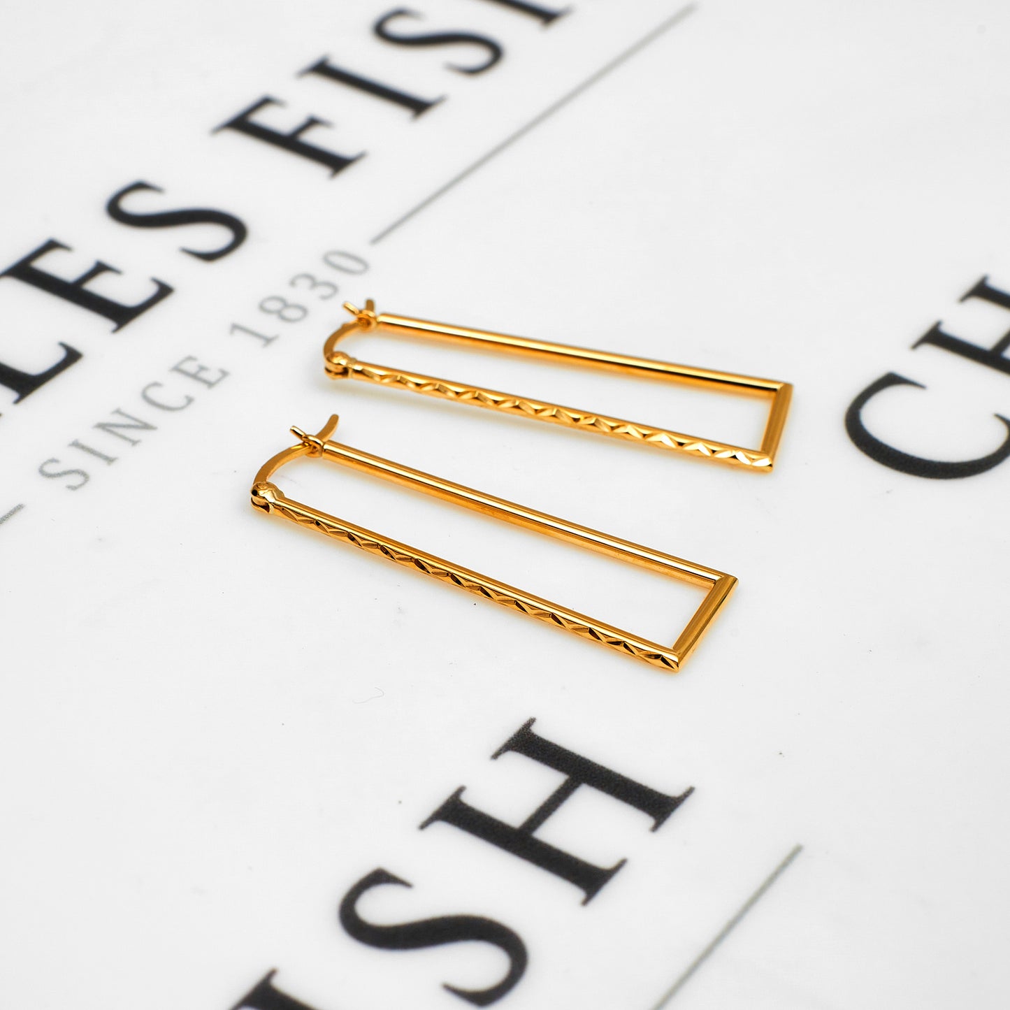 Pre-Owned 9ct Gold Rectangular Drop Creole Earrings