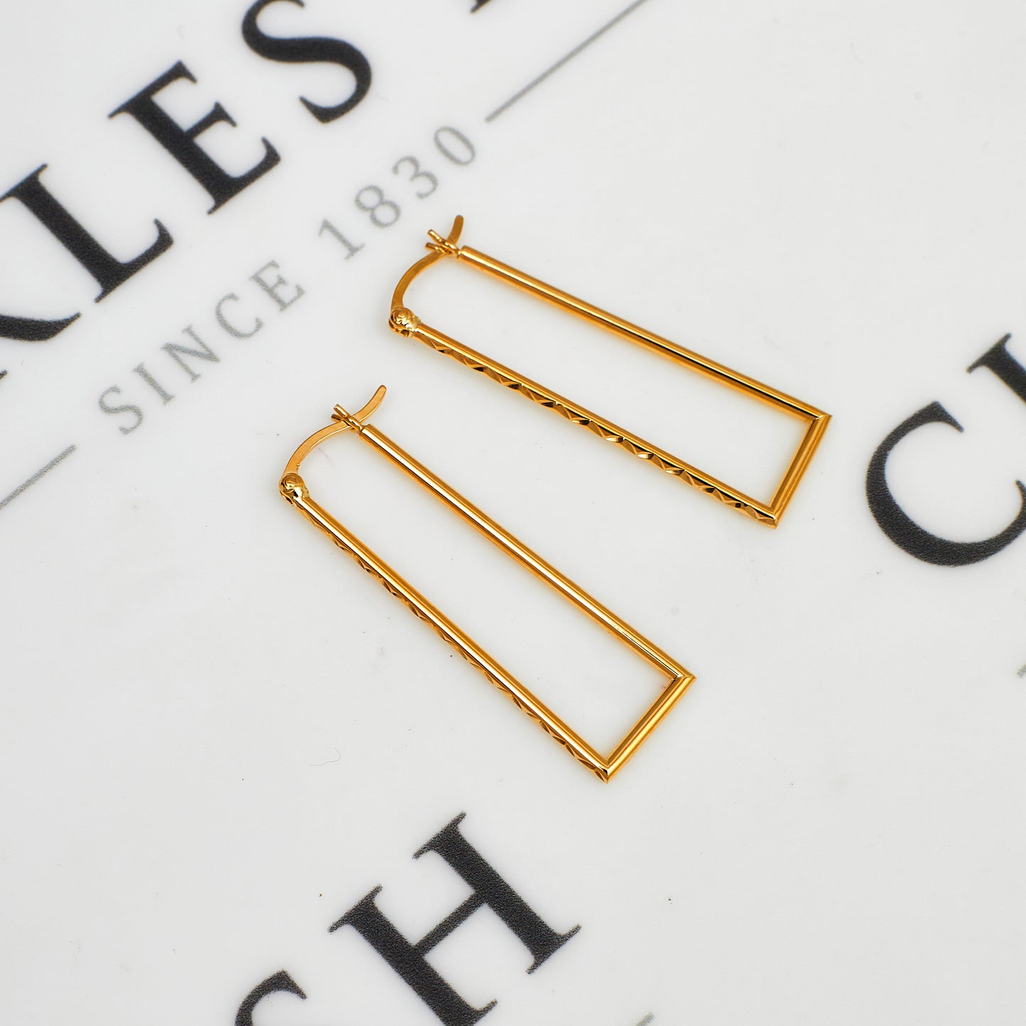 Pre-Owned 9ct Gold Rectangular Drop Creole Earrings