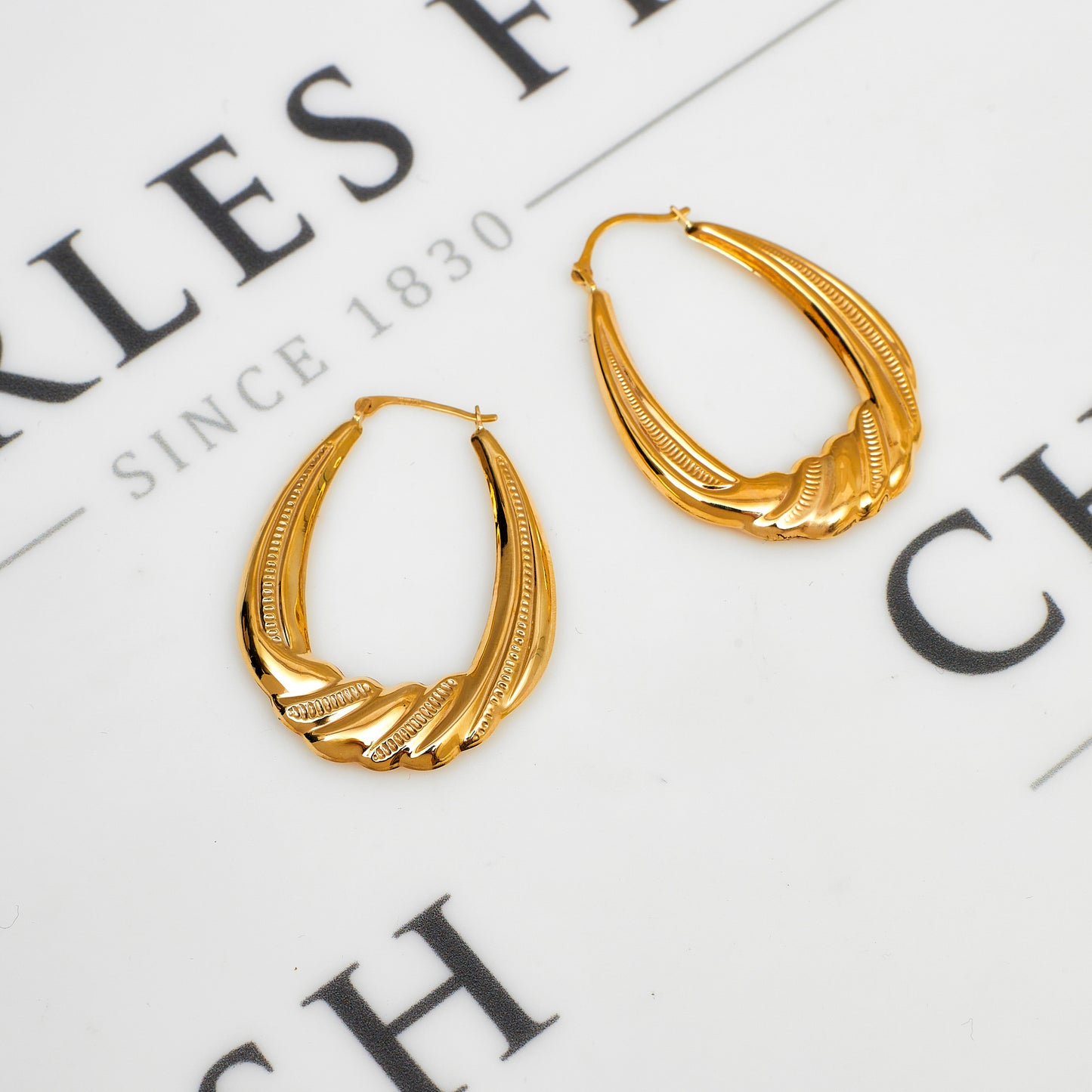 Pre-Owned 9ct Gold Twist Design Creole Hoop Earrings