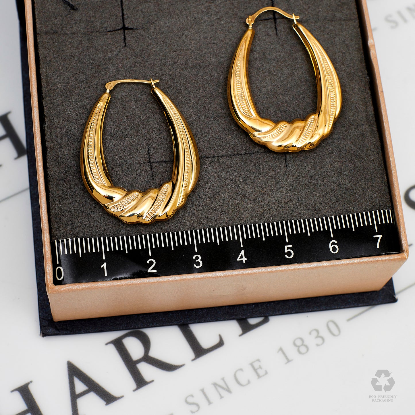 Pre-Owned 9ct Gold Twist Design Creole Hoop Earrings