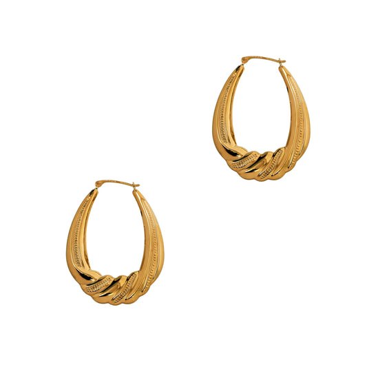 Pre-Owned 9ct Gold Twist Design Creole Hoop Earrings