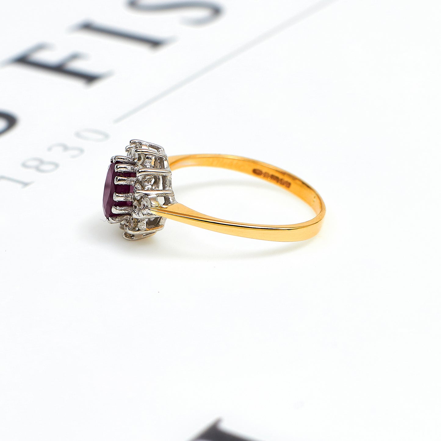 Pre-Owned 9ct Gold Glass Filled Ruby & Diamond Cluster Ring