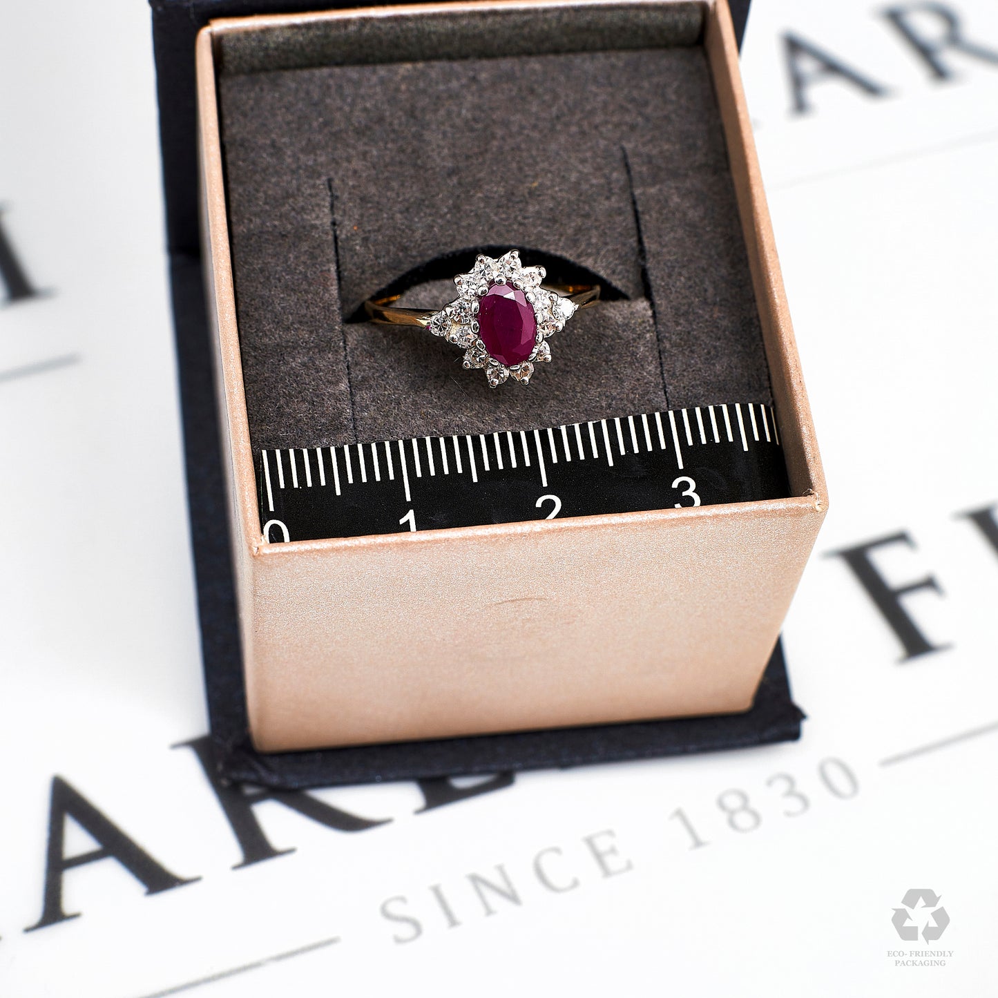 Pre-Owned 9ct Gold Glass Filled Ruby & Diamond Cluster Ring