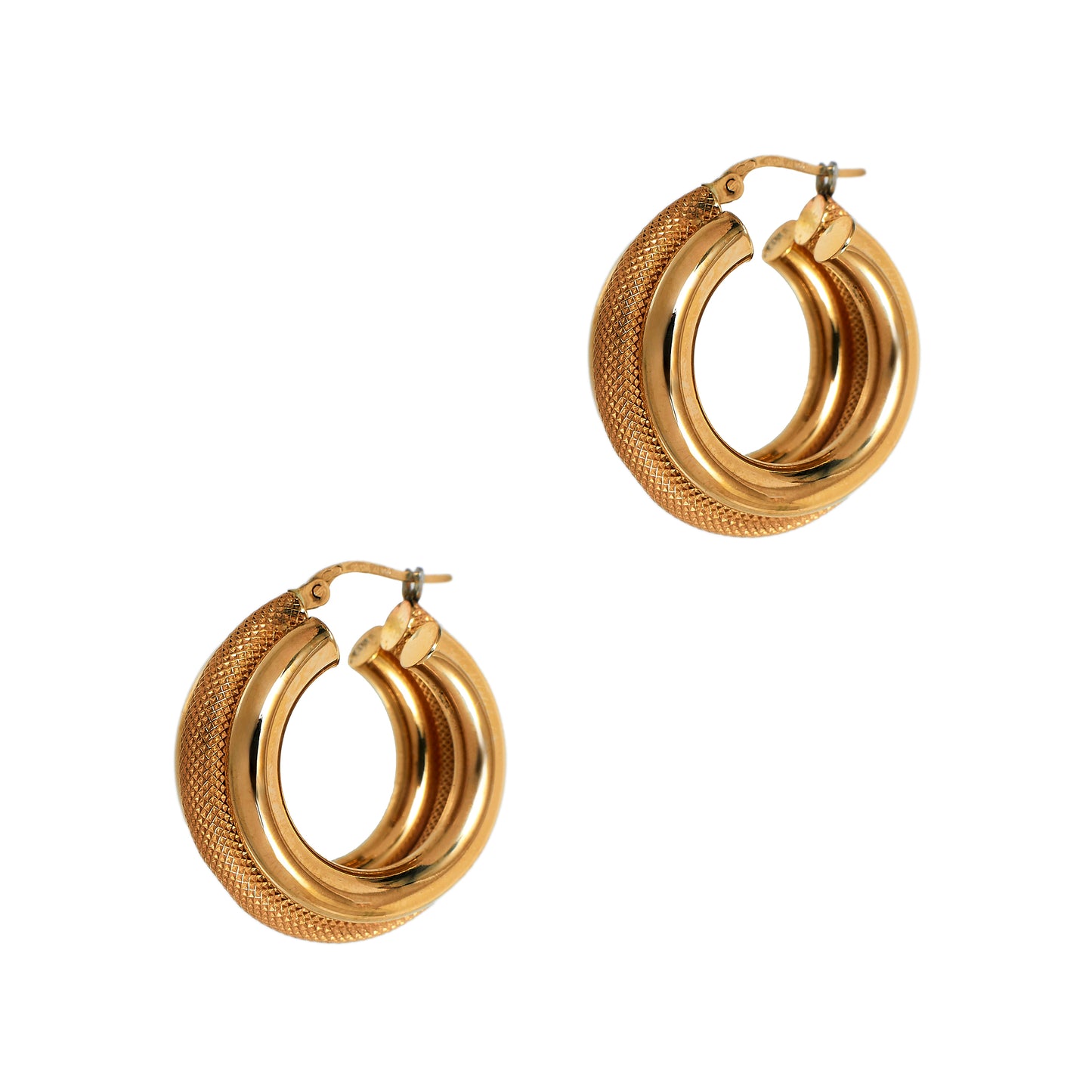 Pre-Owned 9ct Gold 3 Row Multi Texture Creole Hoop Earrings