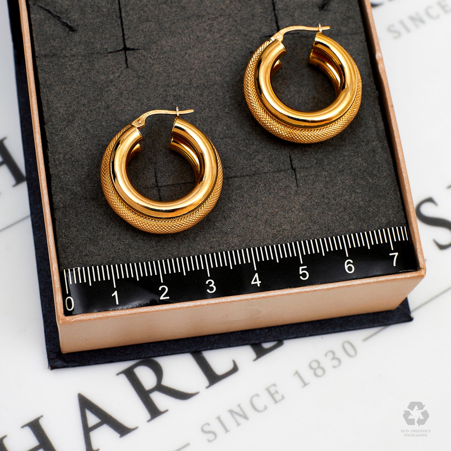 Pre-Owned 9ct Gold 3 Row Multi Texture Creole Hoop Earrings