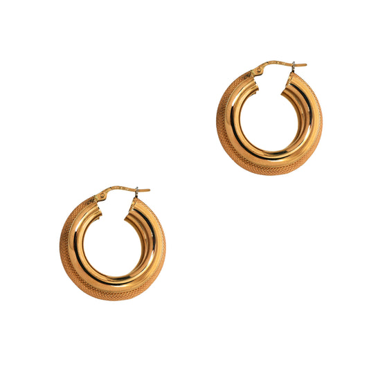 Pre-Owned 9ct Gold 3 Row Multi Texture Creole Hoop Earrings