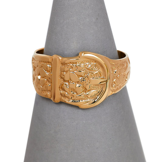 Pre-Owned 9ct Gold Patterned Buckle Ring Size R.5