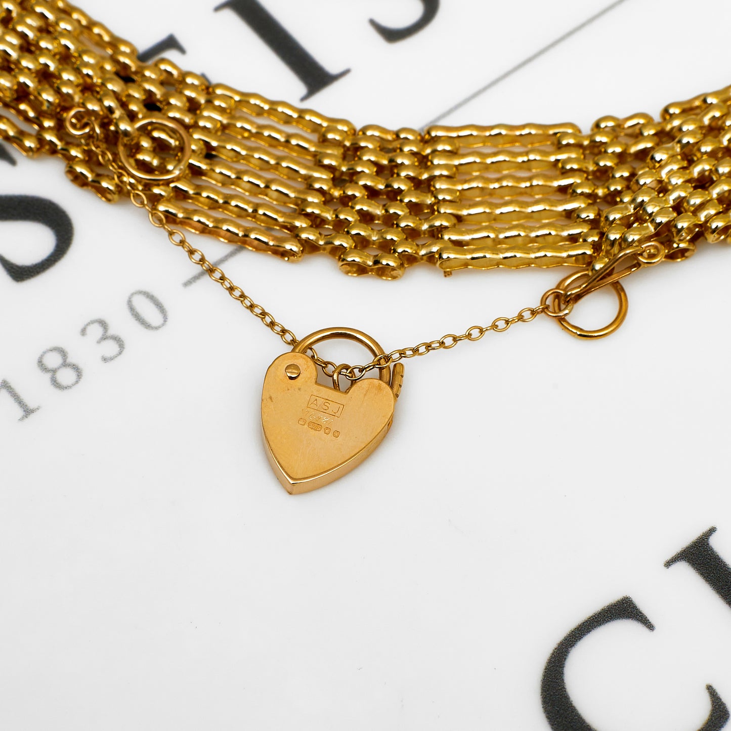Pre-Owned 9ct Gold 6 Row Gate Bracelet & Heart Padlock
