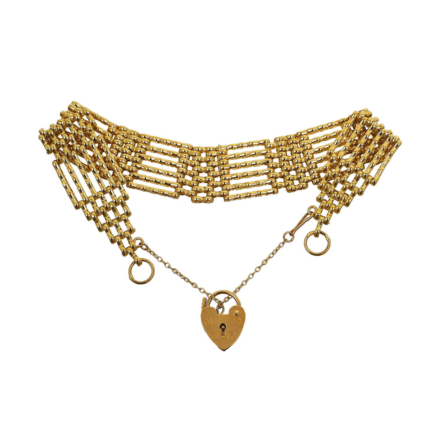 Pre-Owned 9ct Gold 6 Row Gate Bracelet & Heart Padlock