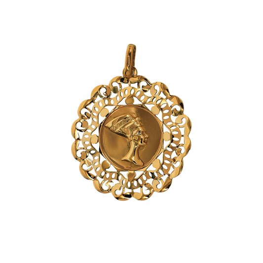 Pre-Owned 9ct Gold Scalloped Edge Nefertiti Pendant