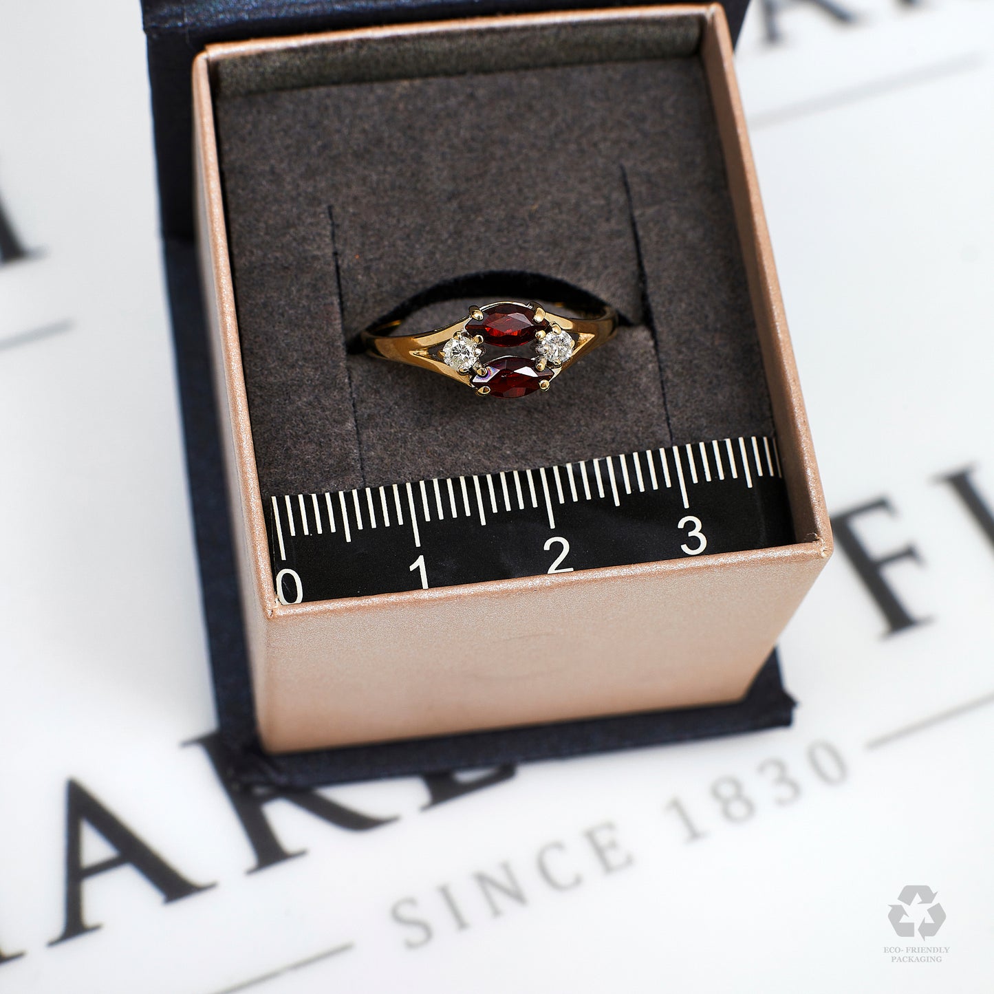 Pre-Owned 9ct Gold 2 Garnet & 2 Diamond Ring Size N.5