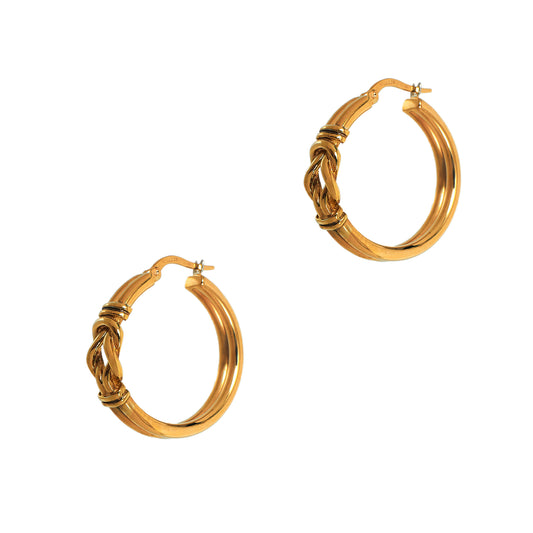 Pre-Owned 9ct Gold Knot Design Creole Hoop Earrings