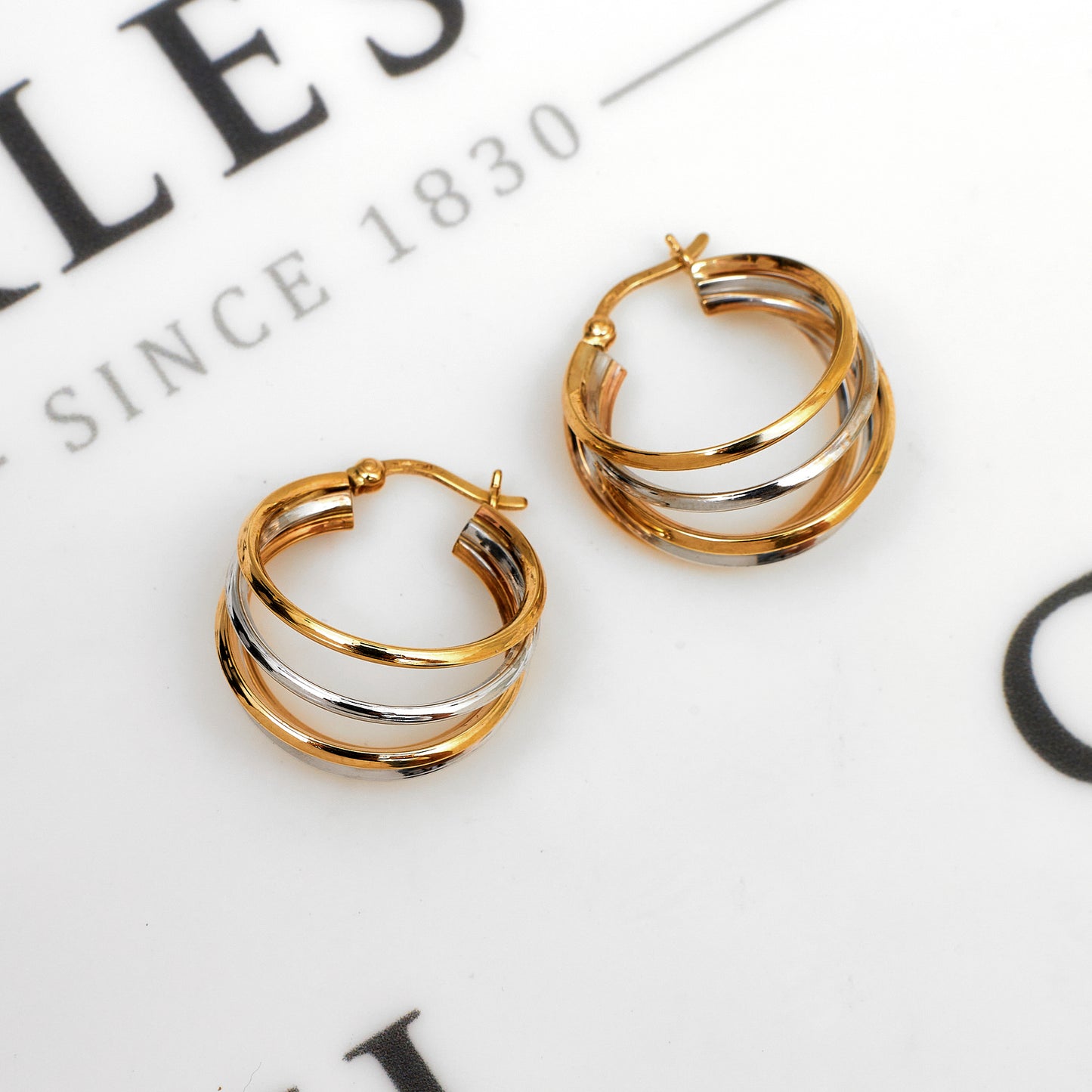 Pre-Owned 9ct Gold 2 Tone 5 Hoop Creole Earrings