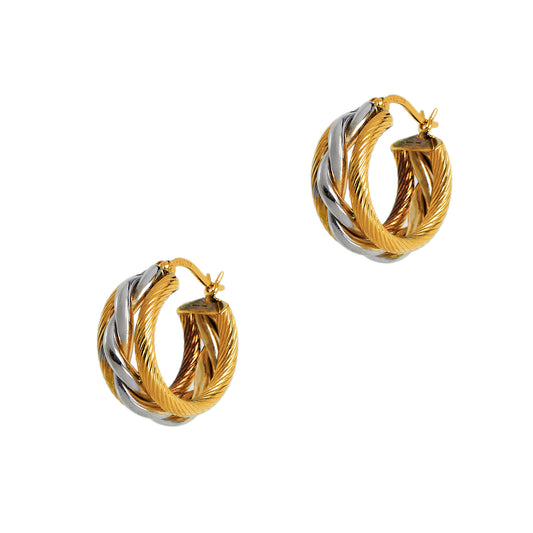 Pre-Owned 9ct Gold 2 Tone Twist Design Creole Hoop Earrings