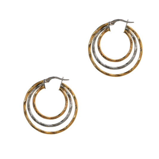 Pre-Owned 9ct Gold 2 Tone 3 Row Creole Hoop Earrings