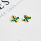 Pre-Owned 9ct Gold Emerald X Stud Earrings