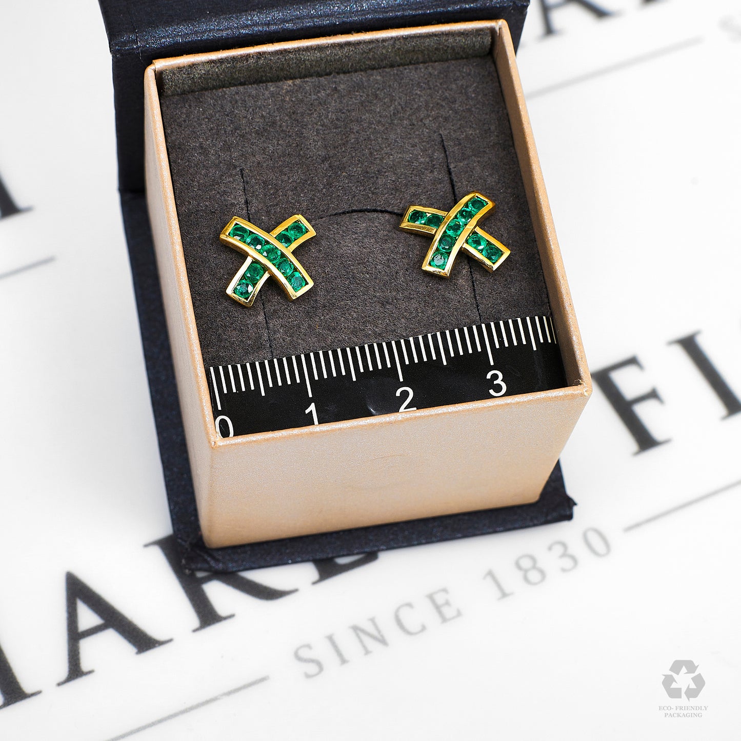 Pre-Owned 9ct Gold Emerald X Stud Earrings