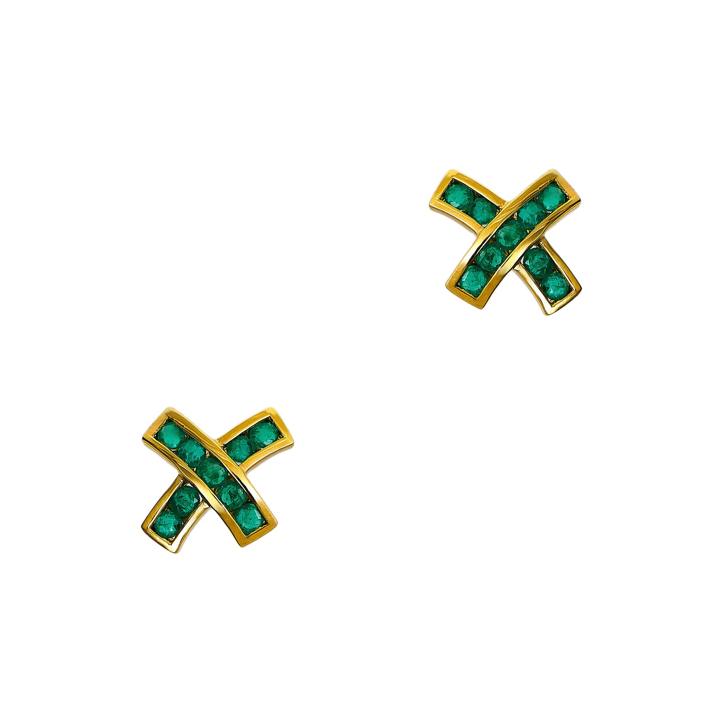 Pre-Owned 9ct Gold Emerald X Stud Earrings