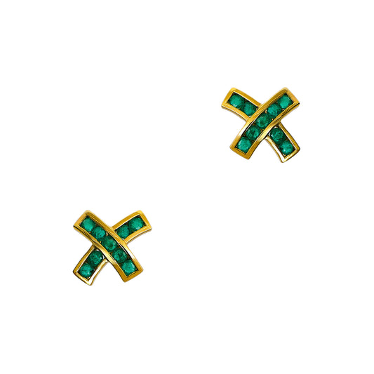 Pre-Owned 9ct Gold Emerald X Stud Earrings
