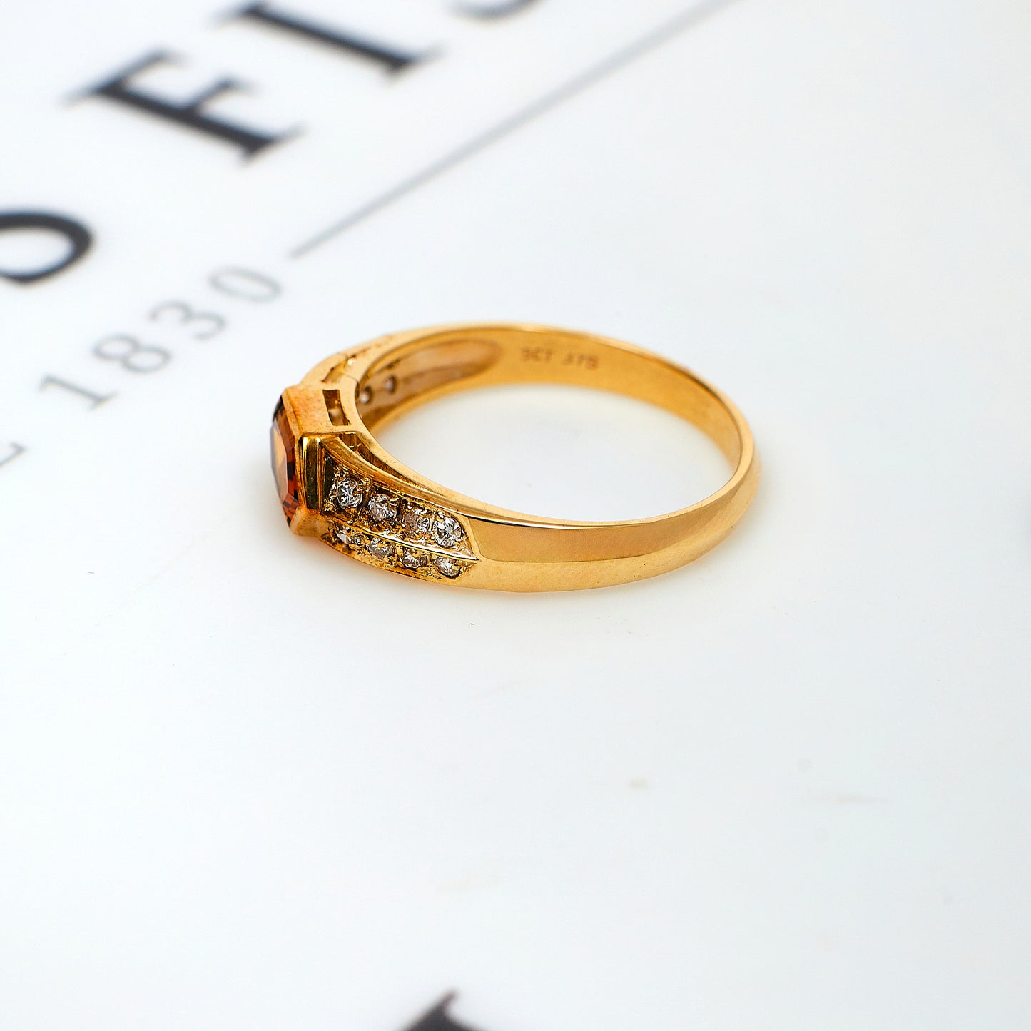 Pre-Owned 9ct Gold Hexagon Citrine Ring & Diamond Sides