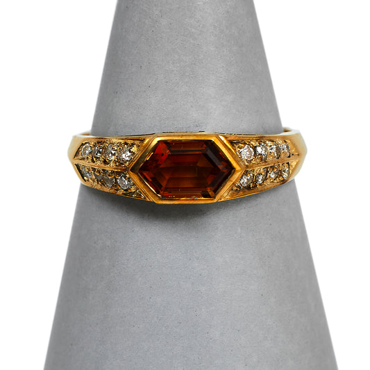 Pre-Owned 9ct Gold Hexagon Citrine Ring & Diamond Sides