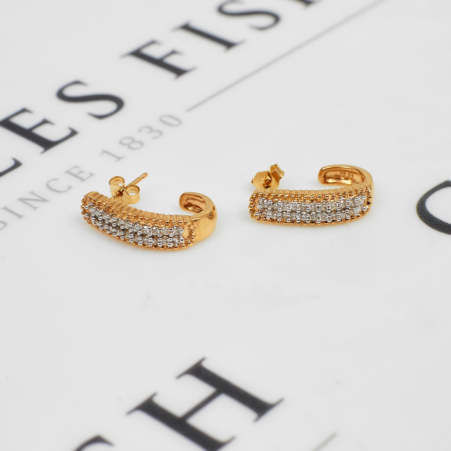 Pre-Owned 9ct Gold & Diamond J Shape Stud Earrings
