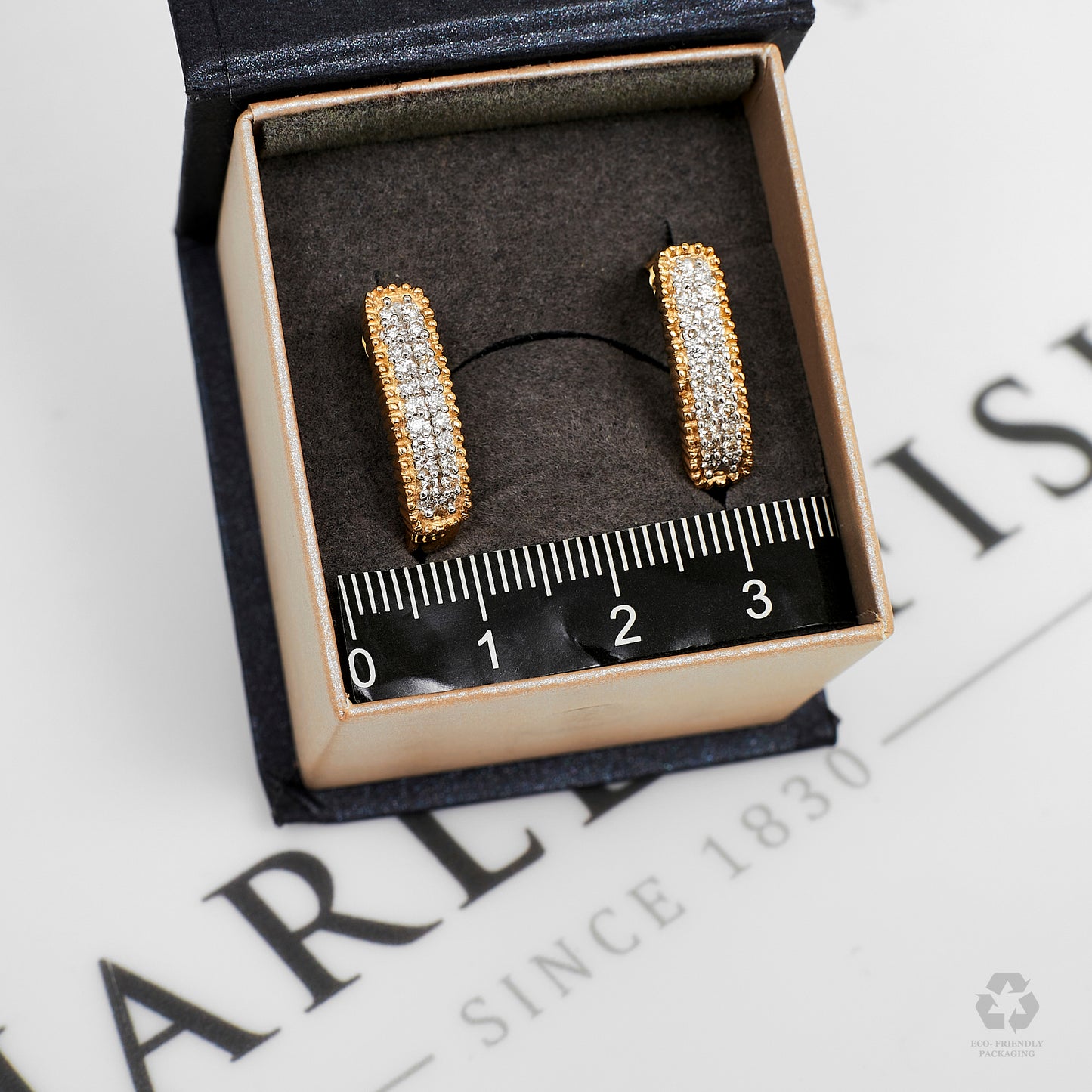 Pre-Owned 9ct Gold & Diamond J Shape Stud Earrings
