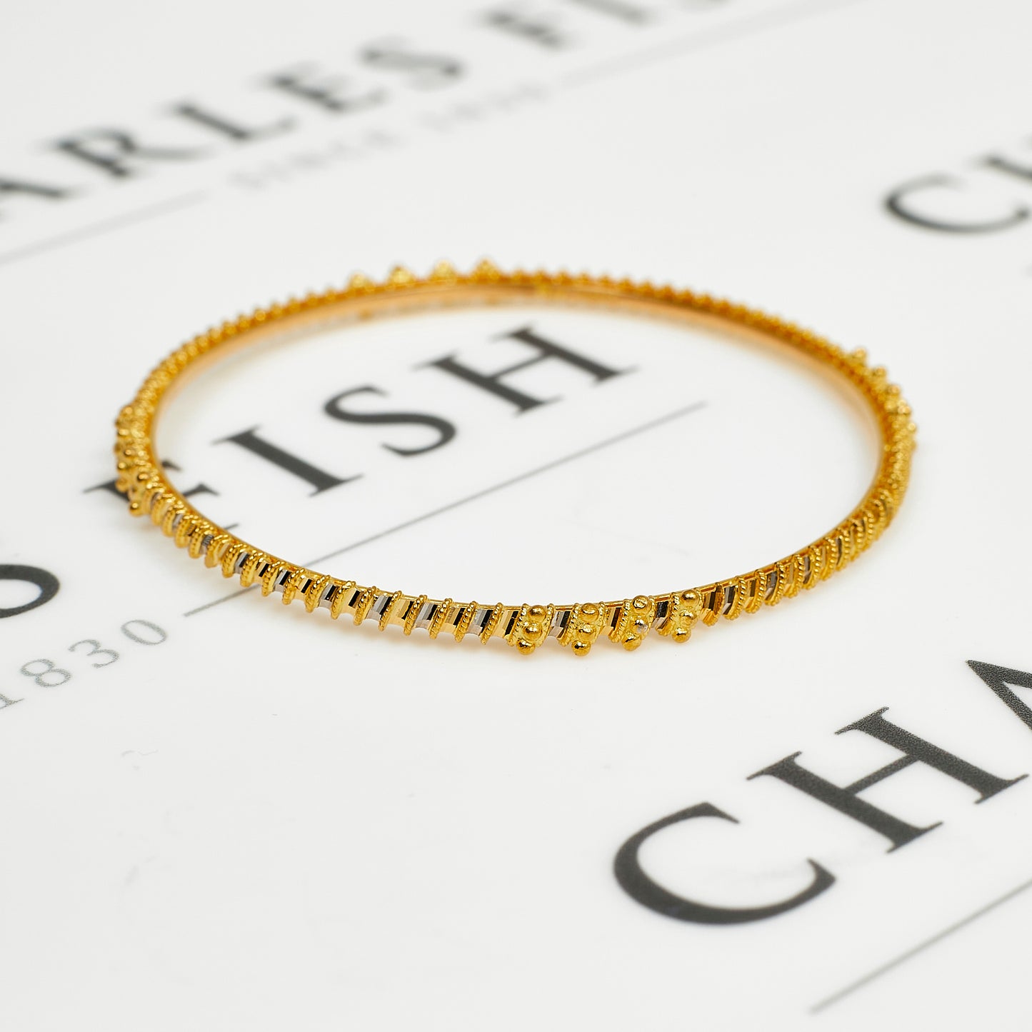 Pre-Owned 22ct Gold 2 Tone Bead Twist Bangle