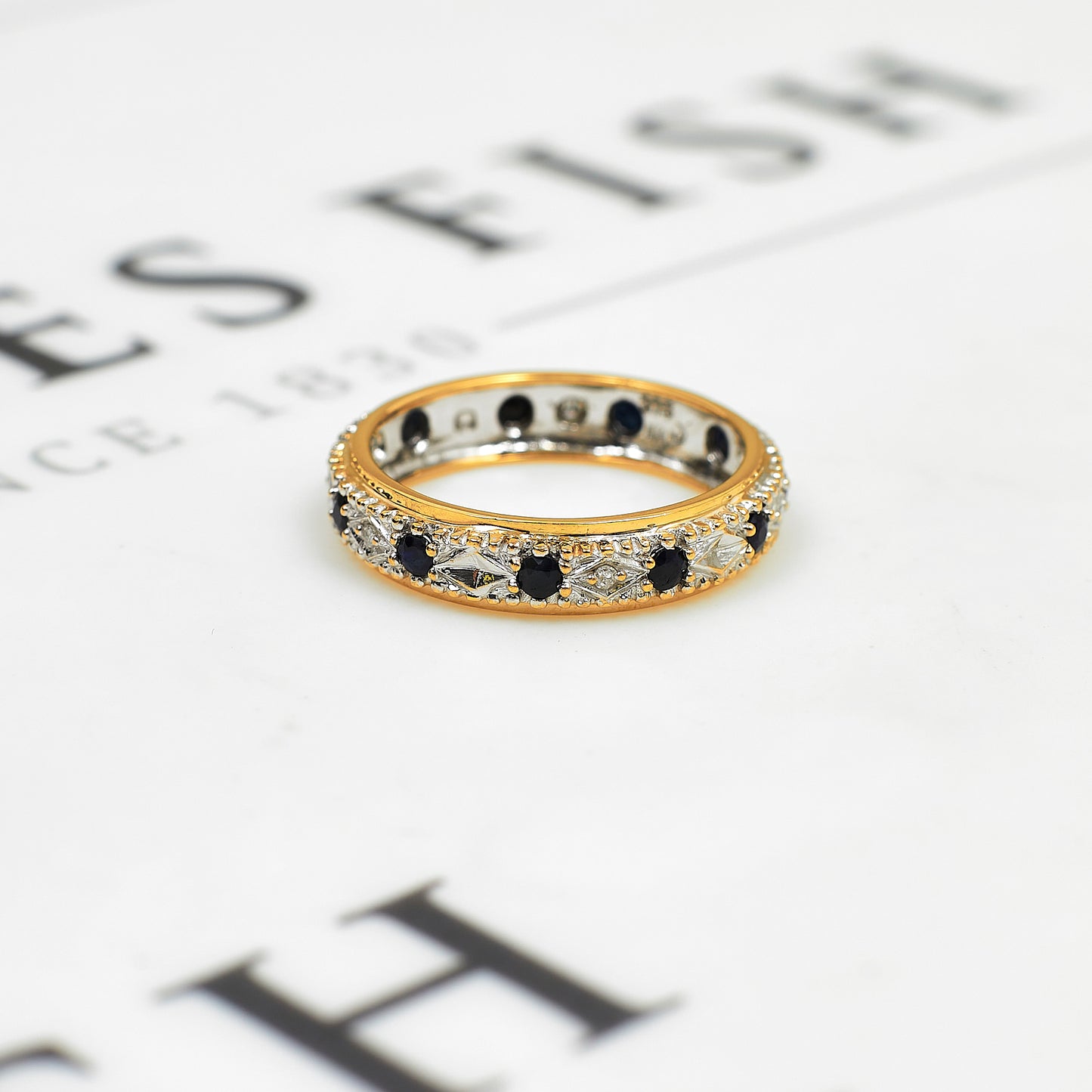 Pre-Owned 9ct Gold Diamond & Sapphire Eternity Ring Size O