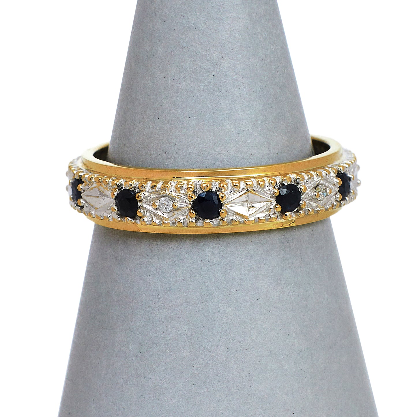Pre-Owned 9ct Gold Diamond & Sapphire Eternity Ring Size O